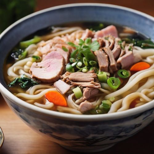 Pork and Vegetable Udon Soup with added Pork Broth