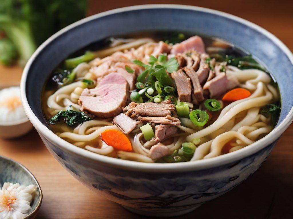 Pork and Vegetable Udon Soup with added Pork Broth